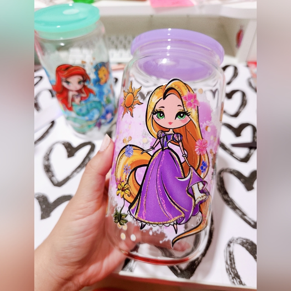 Rapunzel Glass Cup 16oz Tangled UV DTF
